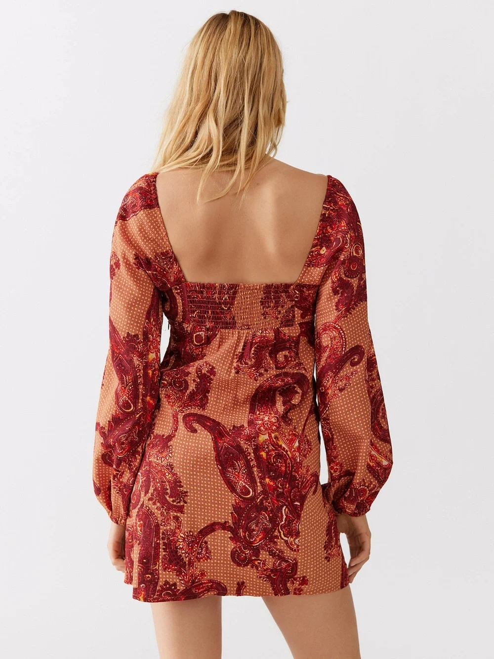 UO Vivienne Printed Long Sleeve Mini Dress Paisley Large - Picture 4 of 5